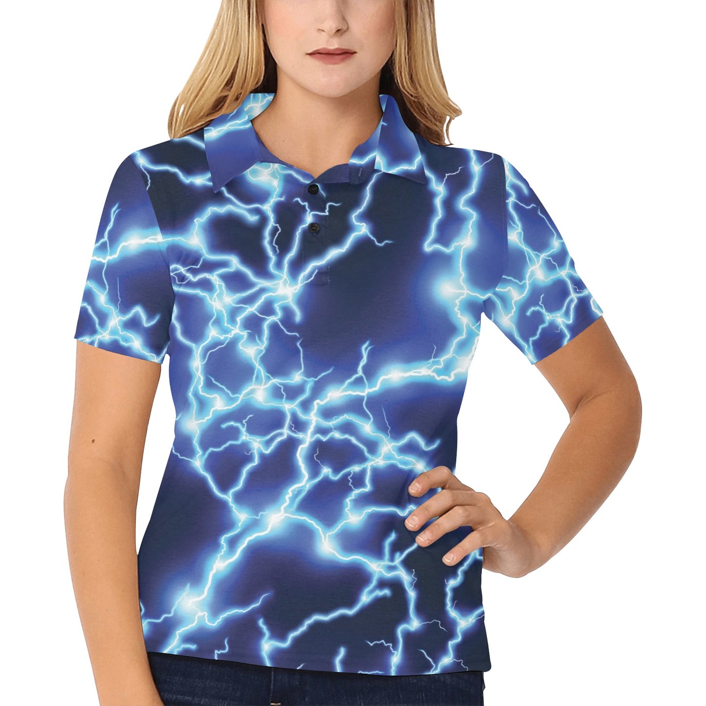 Lightning Thunder Pattern Print Design 04 Women's Polo Shirt