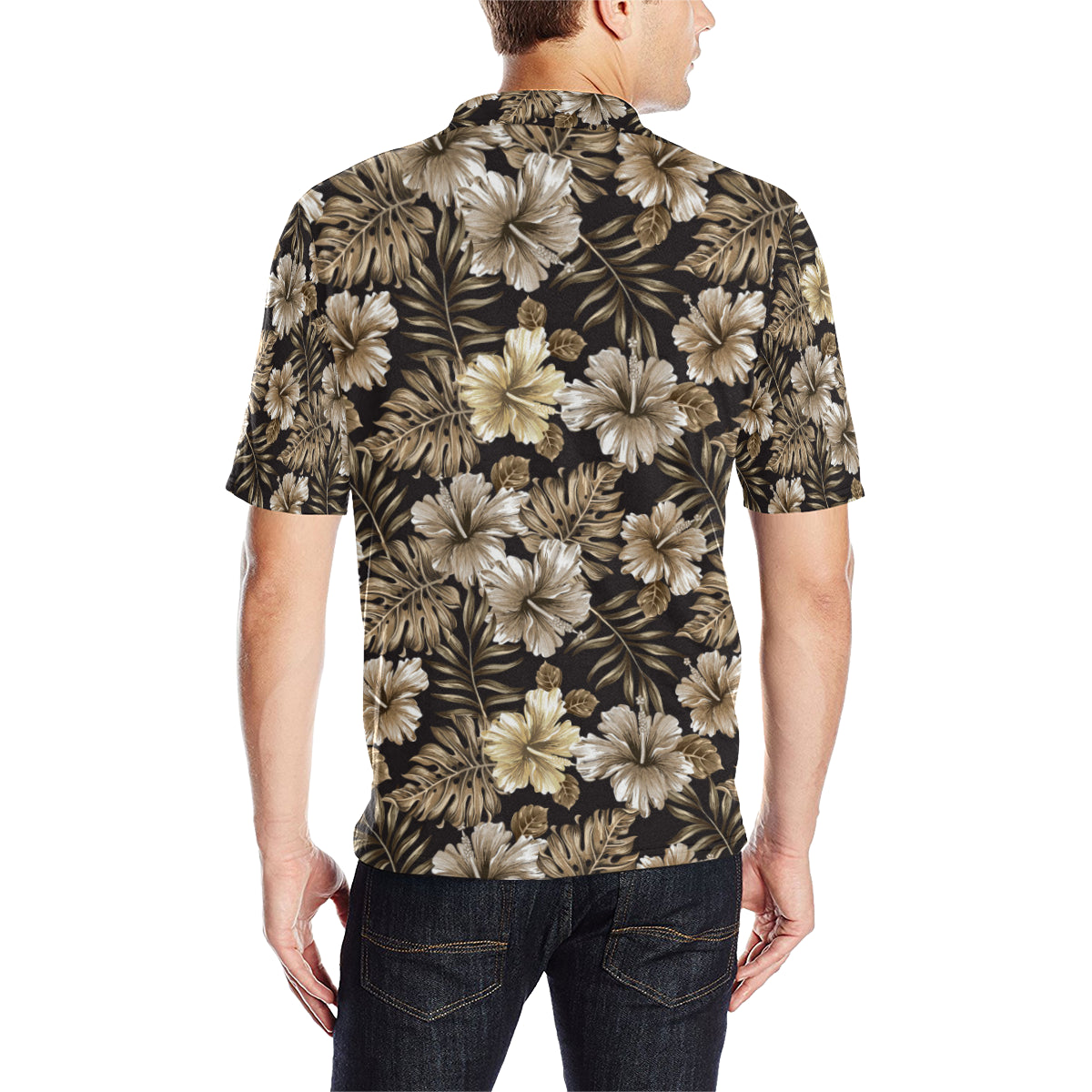 Brown Hibiscus Tropical Men Polo Shirt