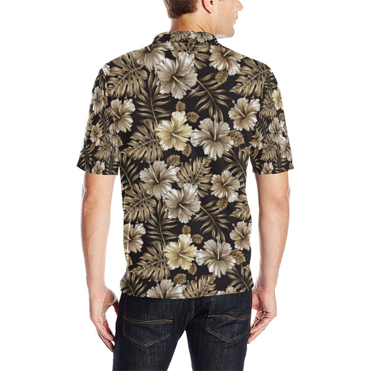 Brown Hibiscus Tropical Men Polo Shirt