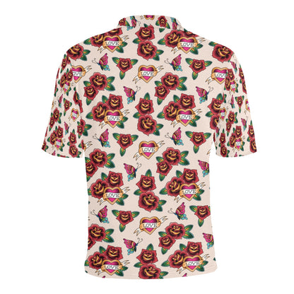 Tattoo Rose Print Design LKS302 Men Polo Shirt