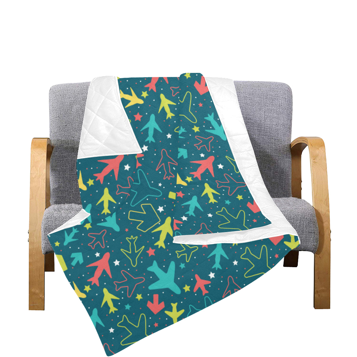 Airplane Pattern Print Design 05 Premium Quilt