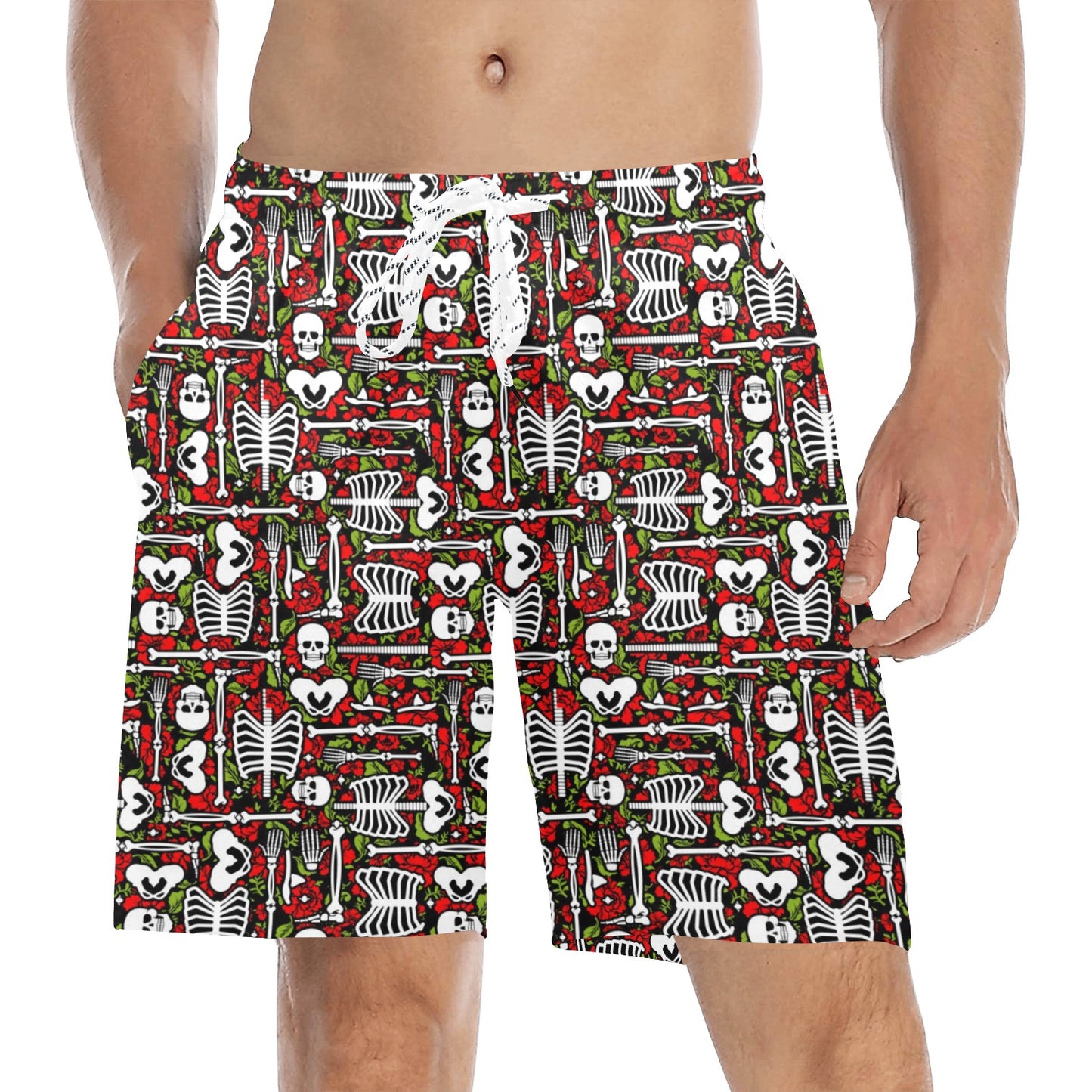 Skeleton Pattern Print Men's Swim Trunks Beach Shorts