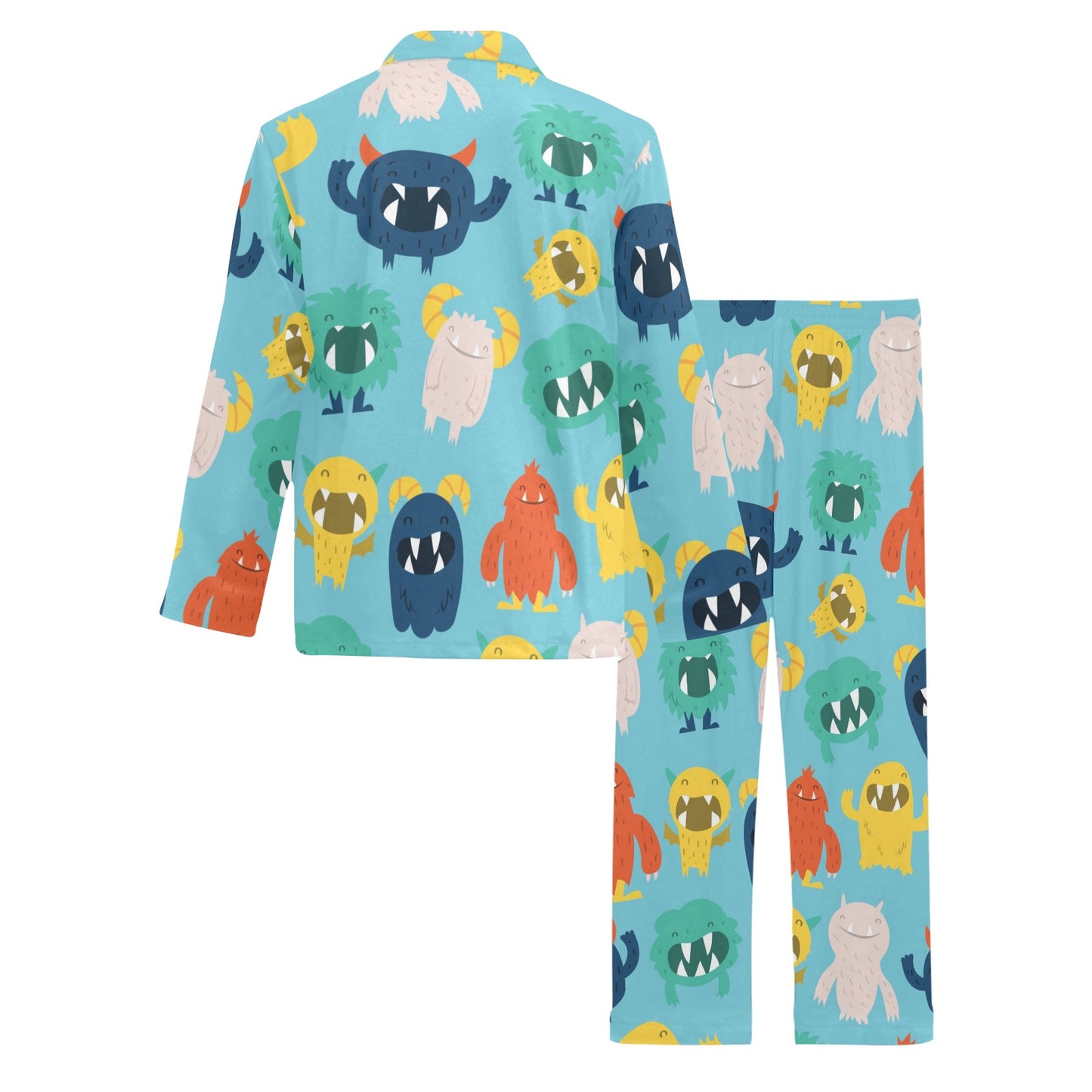 Monster Cartoon Pattern Print Design 03 Men's Long Pajama Set