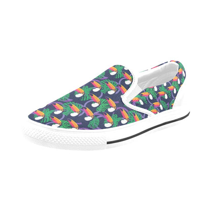 Toucan Print Design LKS302 White Slip Ons Canvas Women's Shoes