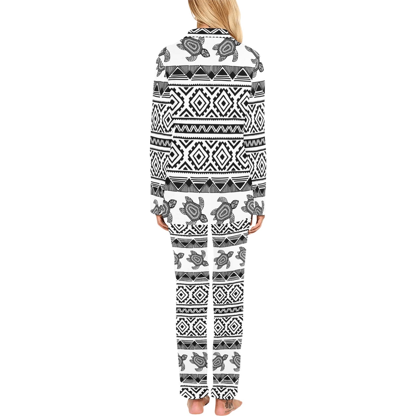 Sea Turtle Tribal Aztec Women's Long Pajama Set