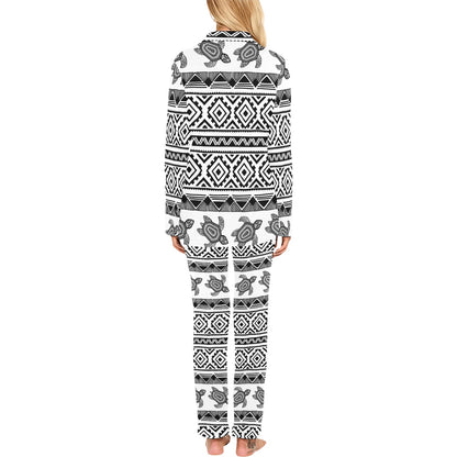 Sea Turtle Tribal Aztec Women's Long Pajama Set