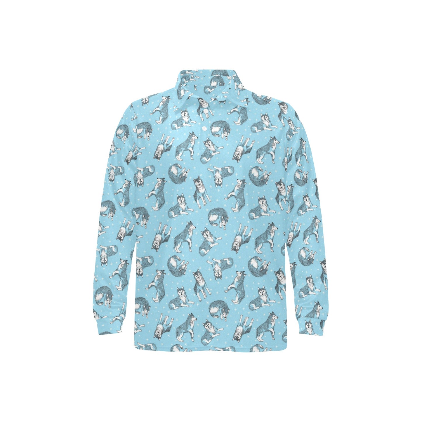 Wolf Design Print Pattern Long Sleeve Polo Shirt For Men's