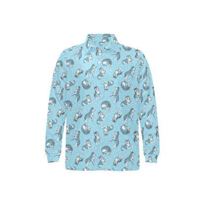 Wolf Design Print Pattern Long Sleeve Polo Shirt For Men's