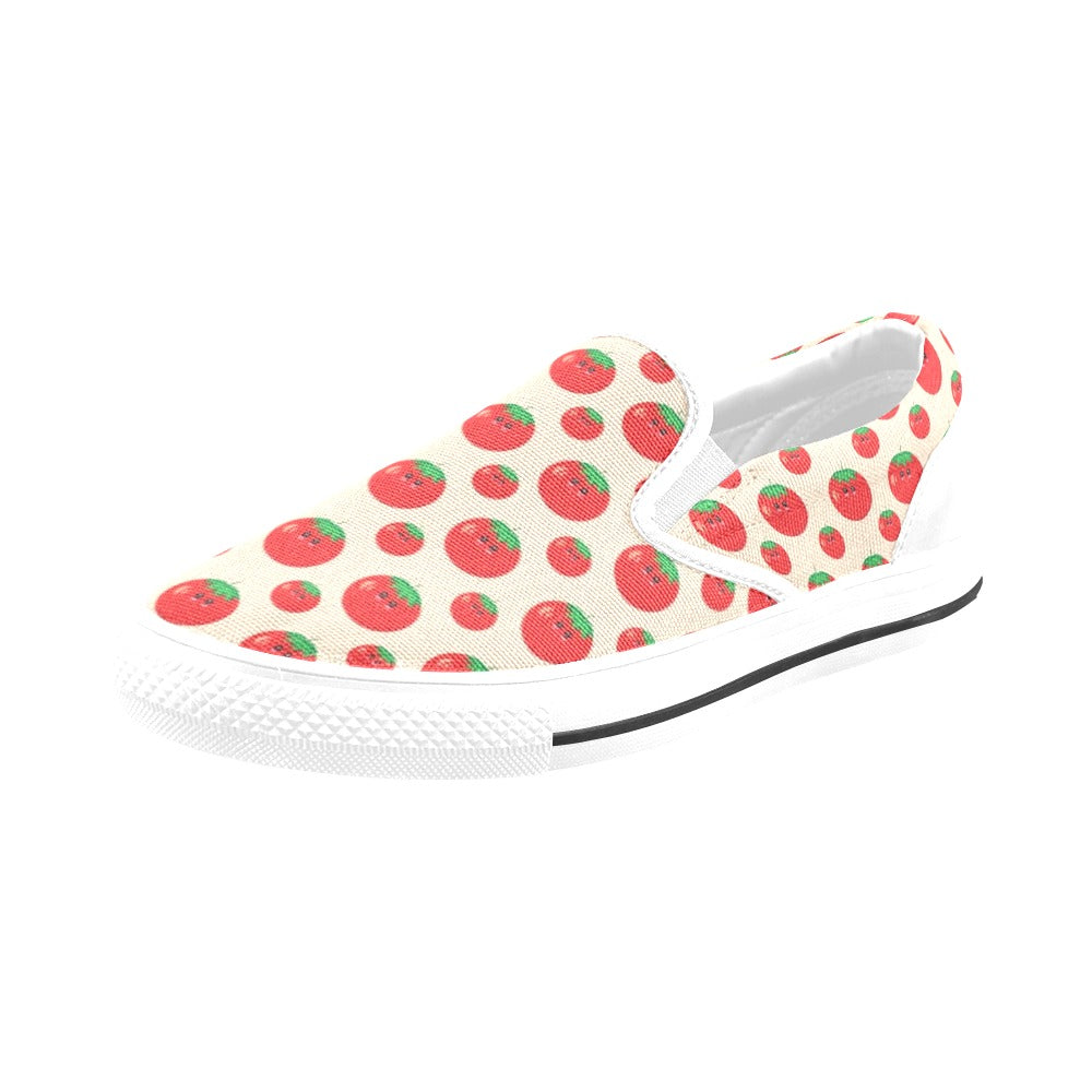 Tomato Print Design LKS308 White Slip Ons Canvas Women's Shoes