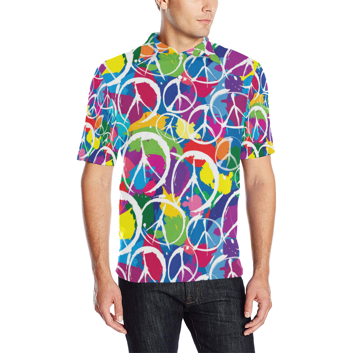 Peace Sign Colorful Pattern Print Design A02 Men Polo Shirt