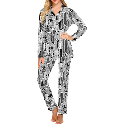 City  Pattern Print Design 02 Women's Long Pajama Set