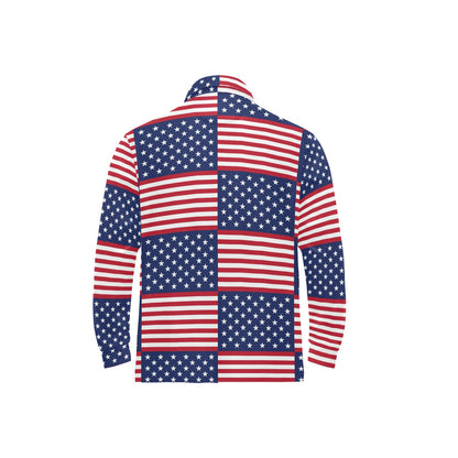 Patriotic US Flag Pattern Print Design A03 Long Sleeve Polo Shirt For Men's