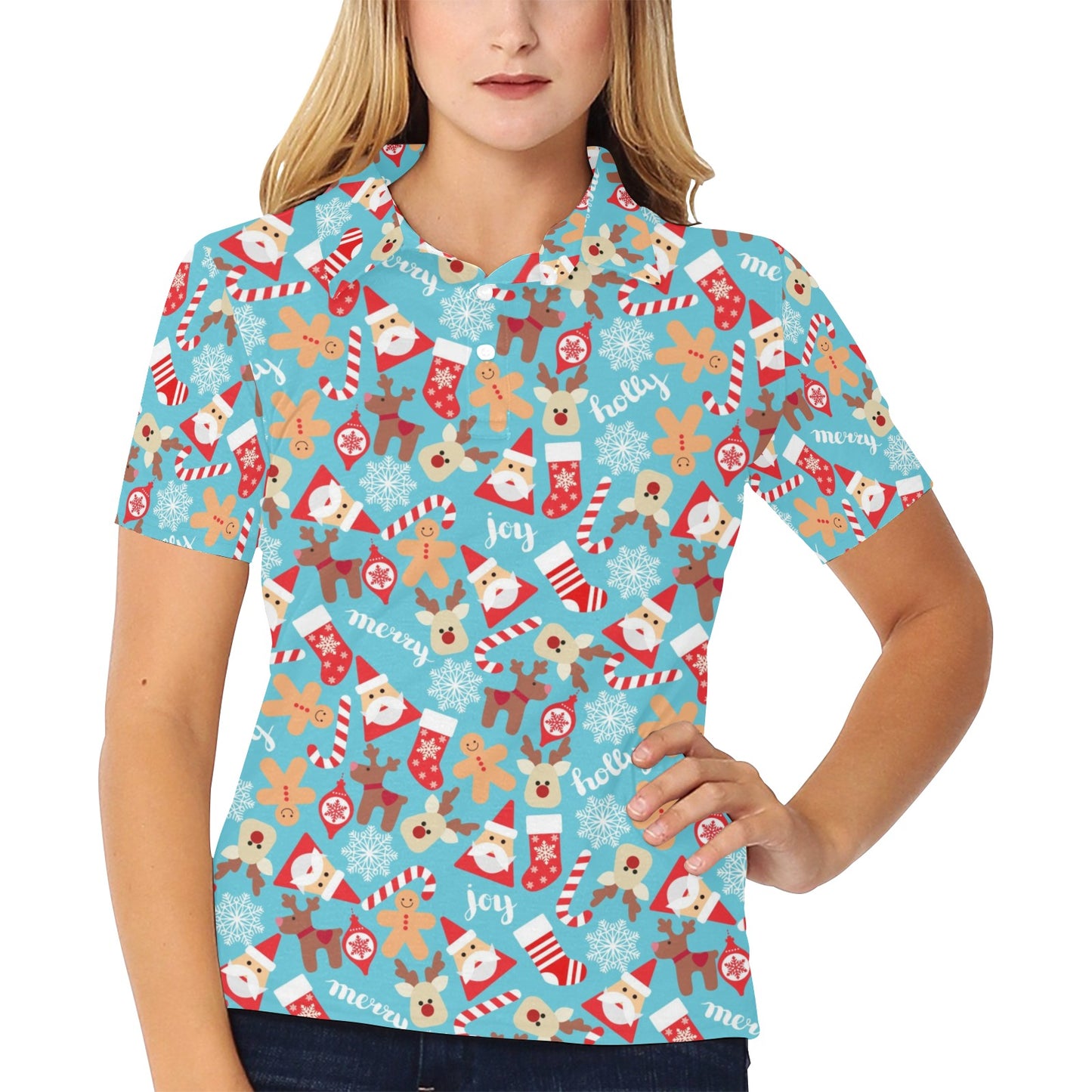 Santa Christmas Themed Print Design LKS306 Women's Polo Shirt