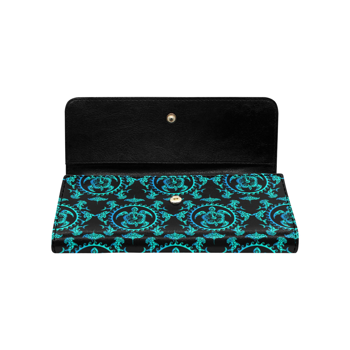 turquoise Tribal Sea Turtle Hawaiian Women's Trifold Wallet