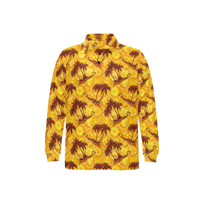 Palm Tree Pattern Print Design PT012 Long Sleeve Polo Shirt For Men's