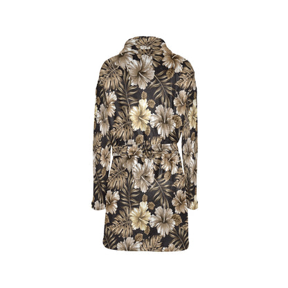 Brown Hibiscus Tropical Women's Fleece Robe