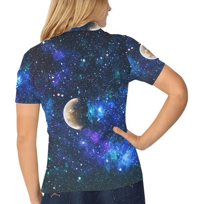 Galaxy Stardust Planet Space Print Women's Polo Shirt
