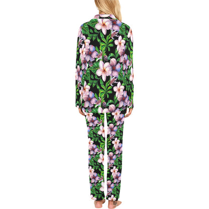 Plumeria Pattern Print Design PM01 Women's Long Pajama Set