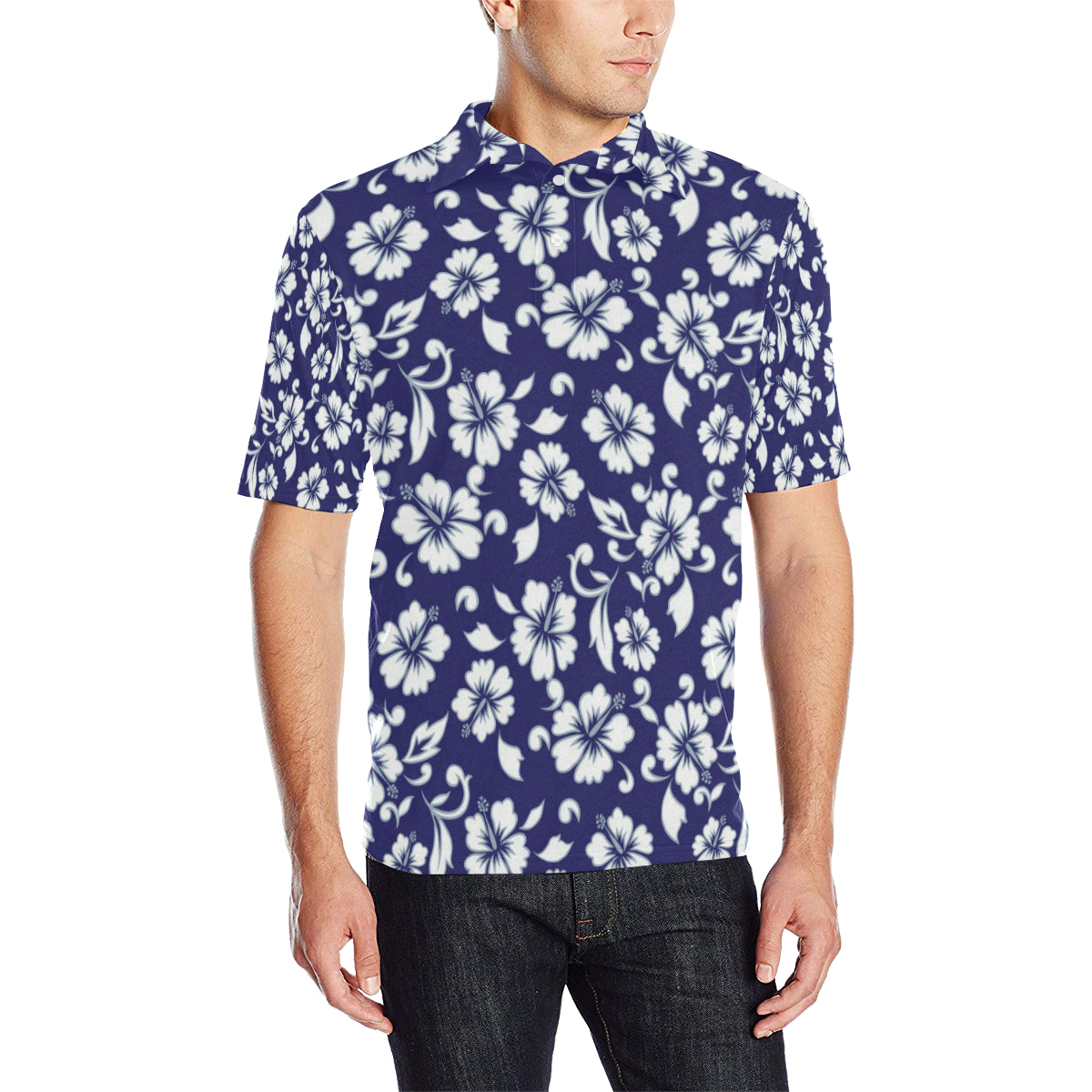 Hibiscus Pattern Print Design HB010 Men Polo Shirt
