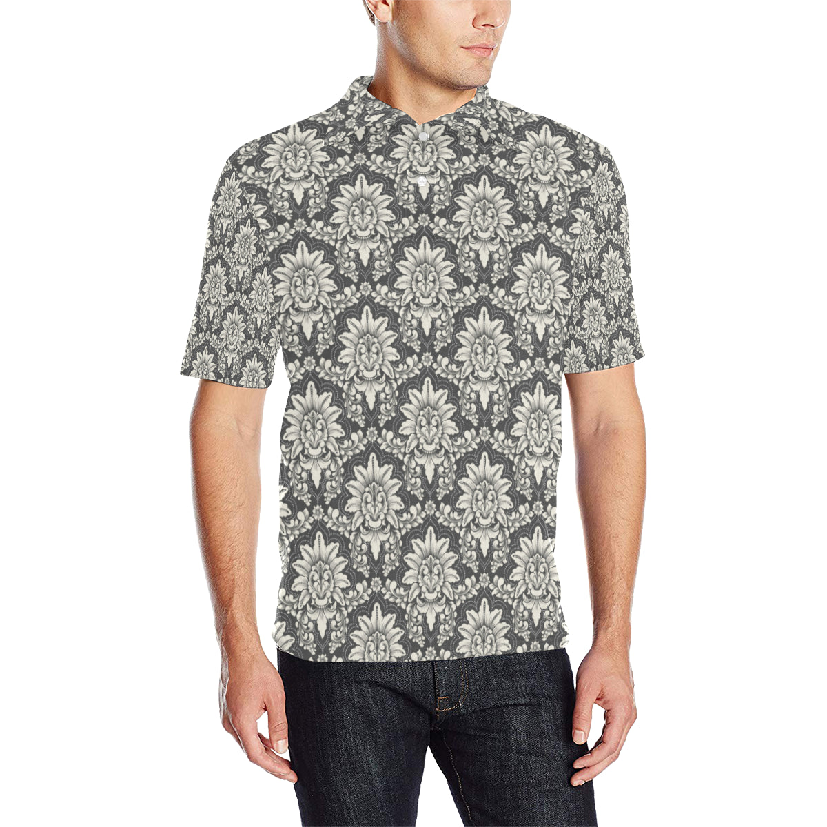 Damask Elegant Print Pattern Men Polo Shirt