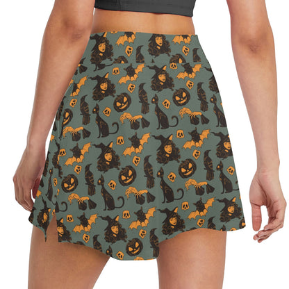 Witch Bat Halloween Print Design LKS305 17" Golf & Pickleball Skort with Pockets