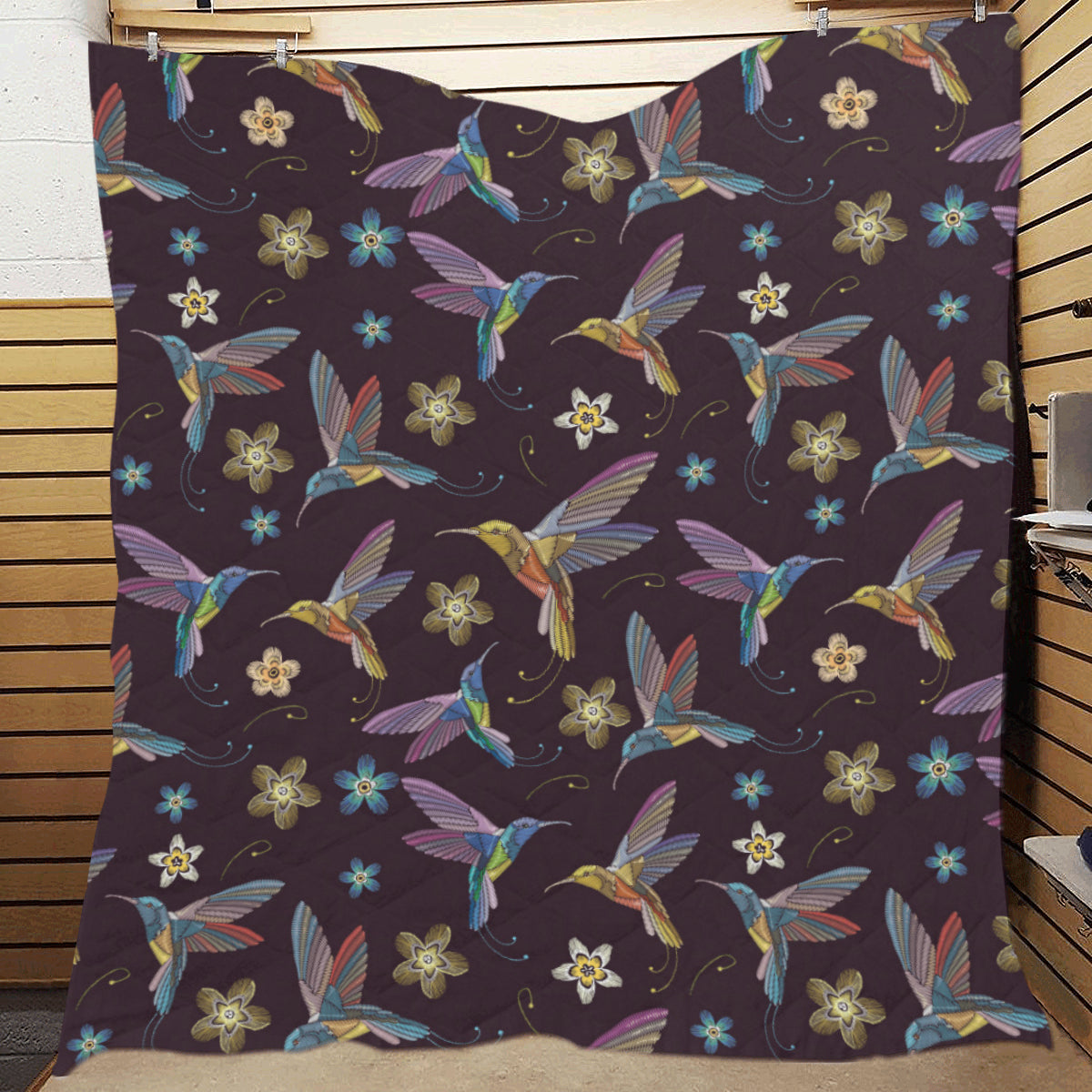 Hummingbird Pattern Print Design 04 Premium Quilt
