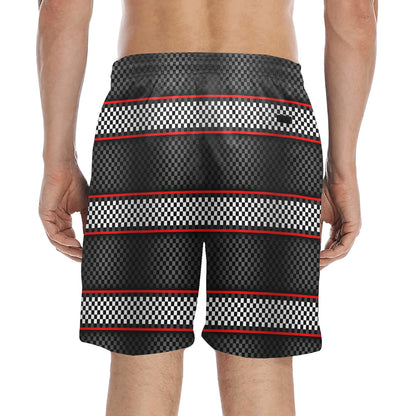 Checkered Flag Red Line Style Men's Swim Trunks Beach Shorts