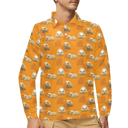 Guinea Pig Print Design LKS403 Long Sleeve Polo Shirt For Men's