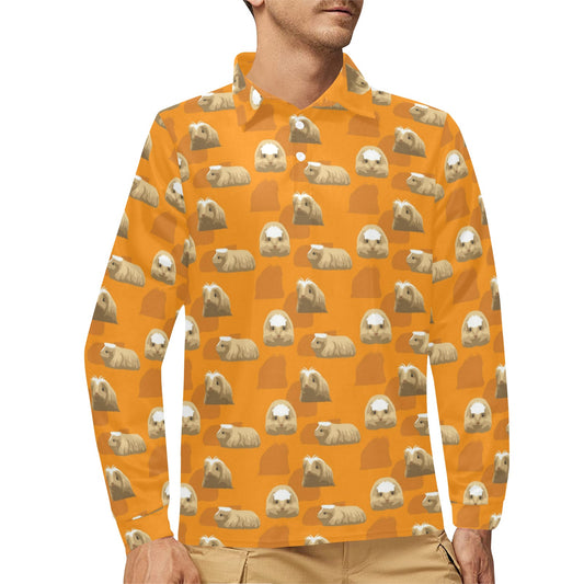 Guinea Pig Print Design LKS403 Long Sleeve Polo Shirt For Men's