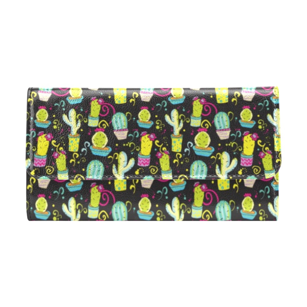 Cactus Neon Style Print Pattern Women's Trifold Wallet