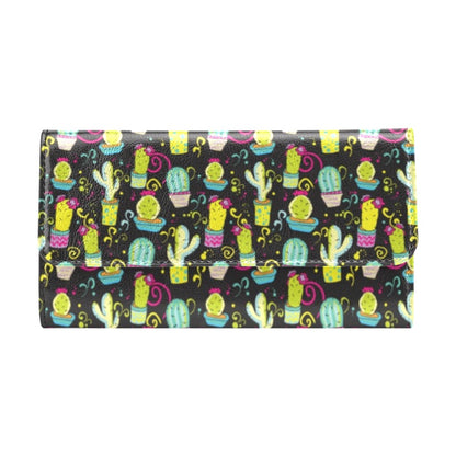Cactus Neon Style Print Pattern Women's Trifold Wallet