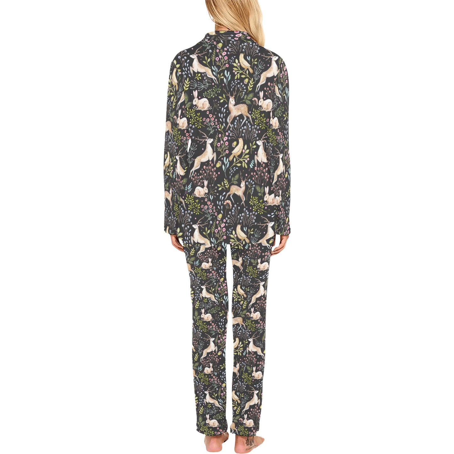 Deer Floral Jungle Women's Long Pajama Set