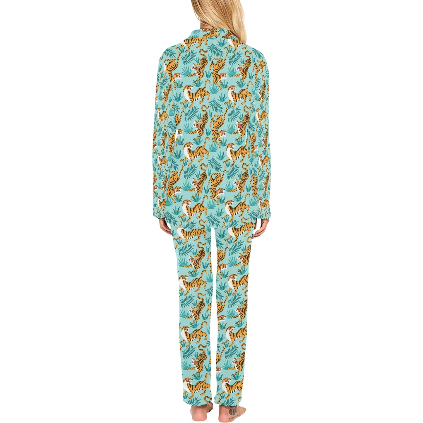 Tiger Print Design LKS304 Women's Long Pajama Set