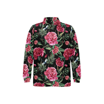 Peony Pattern Print Design PE04 Long Sleeve Polo Shirt For Men's