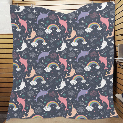 Narwhal Pattern Print Design 01 Premium Quilt