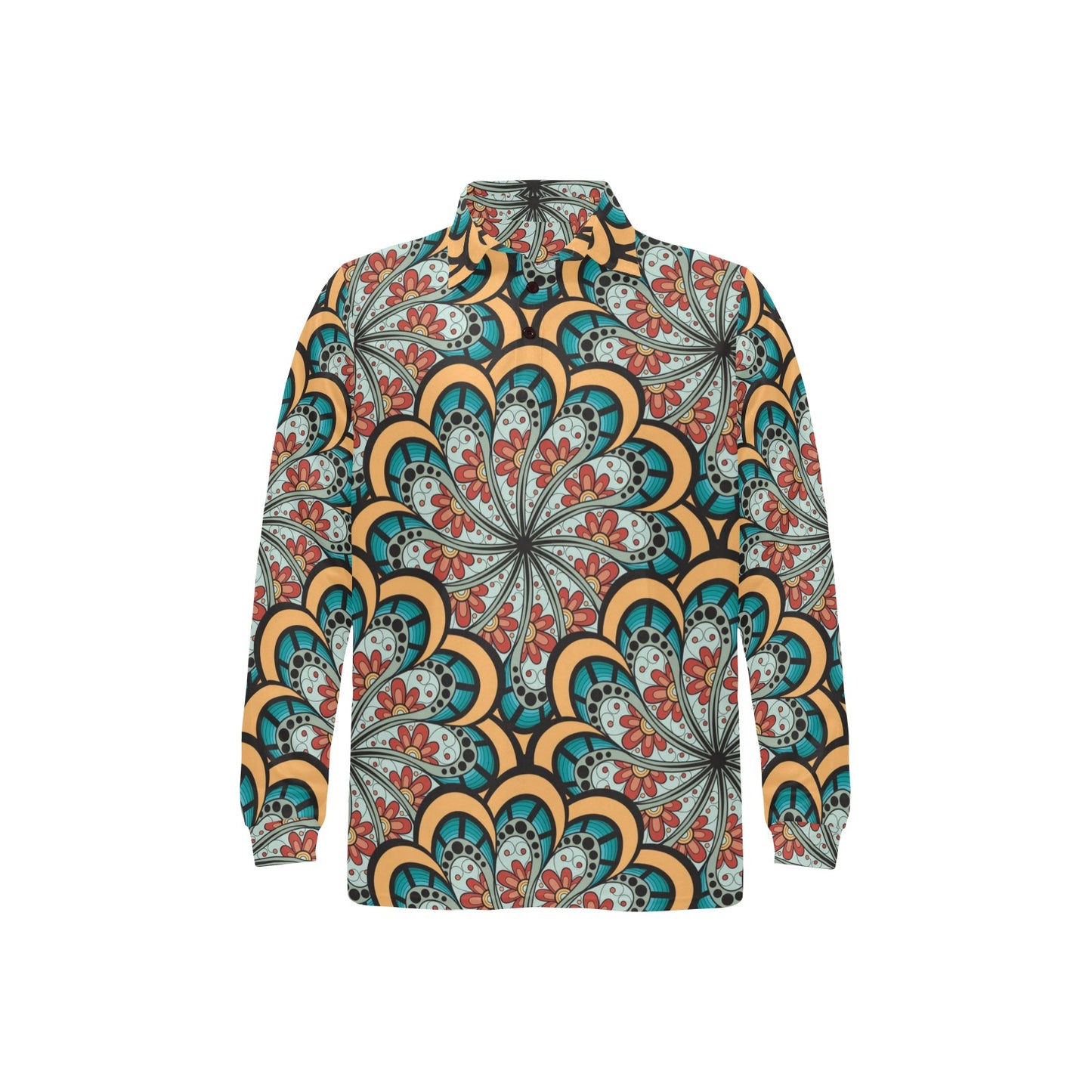 Mandala Pattern Print Design 01 Long Sleeve Polo Shirt For Men's