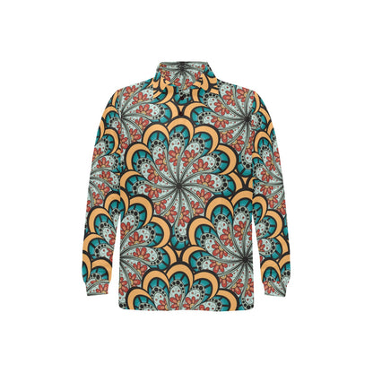 Mandala Pattern Print Design 01 Long Sleeve Polo Shirt For Men's