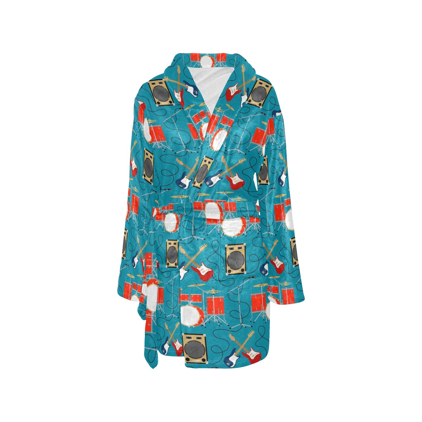 Drum Set Guitar Pattern Print Design 02 Women's Fleece Robe