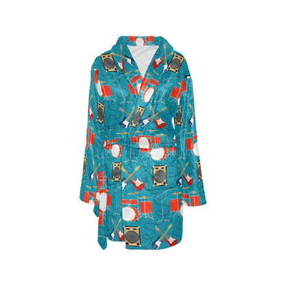 Drum Set Guitar Pattern Print Design 02 Women's Fleece Robe