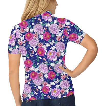 Dahlia Pattern Print Design DH013 Women's Polo Shirt