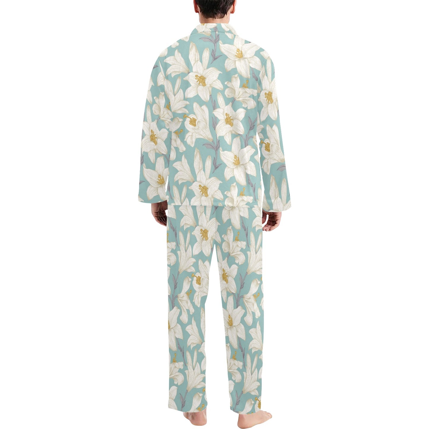 Lily Pattern Print Design 02 Men's Long Pajama Set