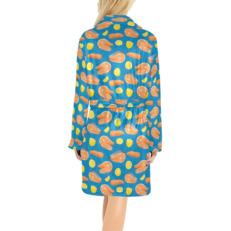 Salmon Steak With Lemon Print Design LKS308 Women's Fleece Robe