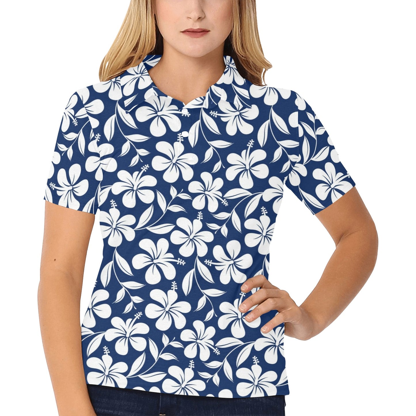 Hibiscus Pattern Print Design HB031 Women's Polo Shirt