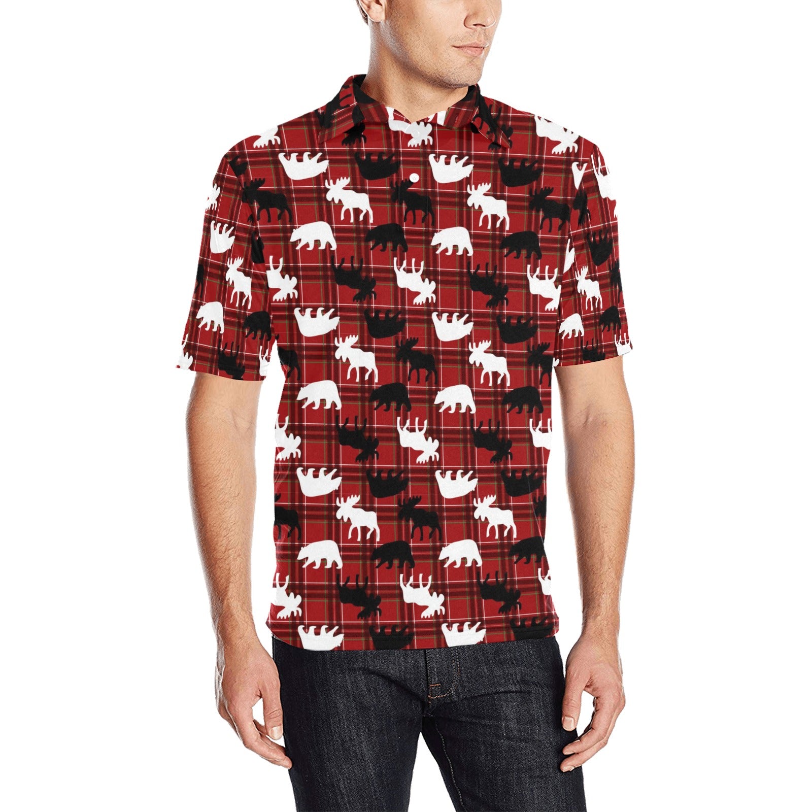 Moose Print Design LKS401 Men Polo Shirt