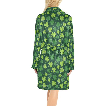 Clover Pattern Print Design 02 Women's Fleece Robe