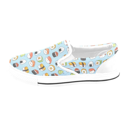 Sushi Print Design LKS303 White Slip Ons Canvas Women's Shoes