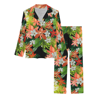 Amaryllis Pattern Print Design AL07 Women's Long Pajama Set