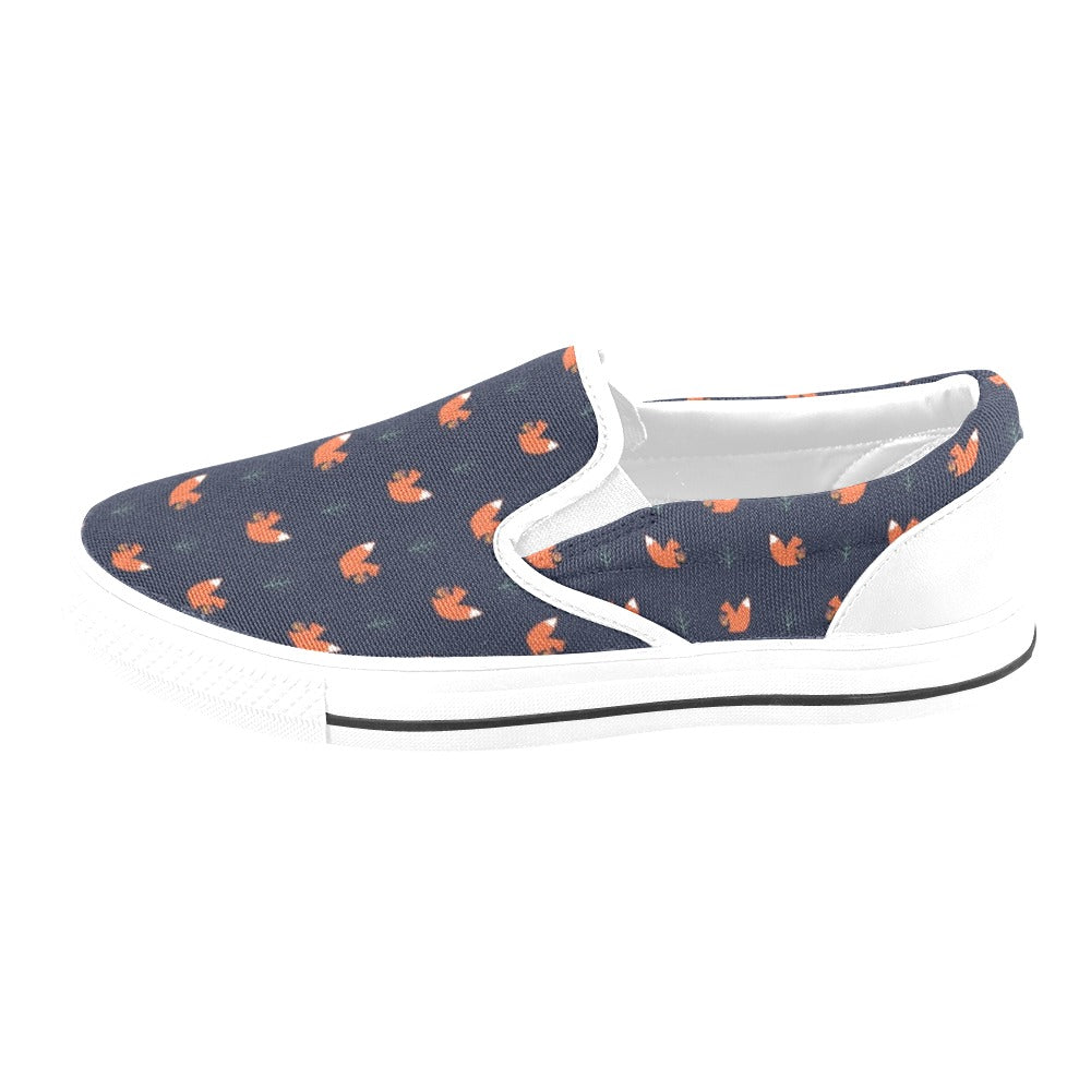 Squirrel Print Design LKS303 White Slip Ons Canvas Women's Shoes