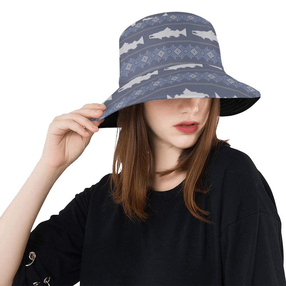 Salmon Fish Knit Style Print Design LKS304 Unisex Bucket Hat