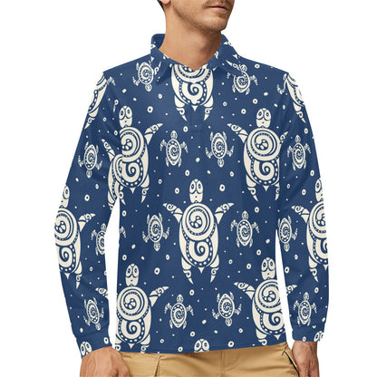 Sea Turtle Tribal Long Sleeve Polo Shirt For Men's
